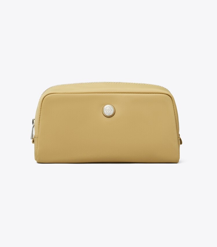 Tory Burch designer trousses de maquillage Trousse cosmétique Twist format moyen in Wheat front