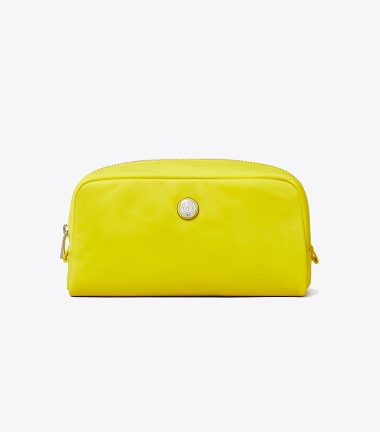 Tory Burch designer trousses de maquillage Trousse cosmétique Twist format moyen in Yellow front