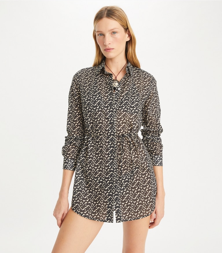Tory Burch designer copricostume Tunica Brigitte stampata in Black Prismatic T Monogram Small front