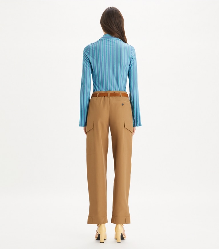 Tory Burch designer tops Tunica in jersey con lacci in Blue Multi Stripe front