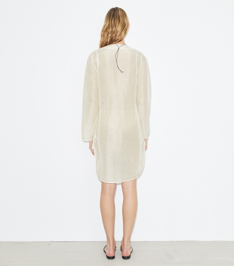 Tory Burch designer copricostume Tunica in lino in New Ivory on model back