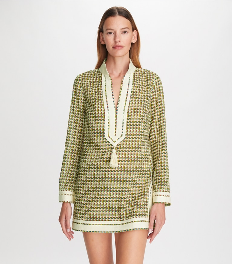 Tory Burch designer copricostume Tunica stampata Tory in French Cream Basketweave front