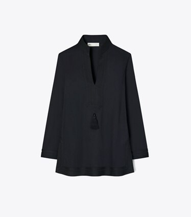 Tory Burch designer copricostume Tunica tono su tono con nappe in BLACK front