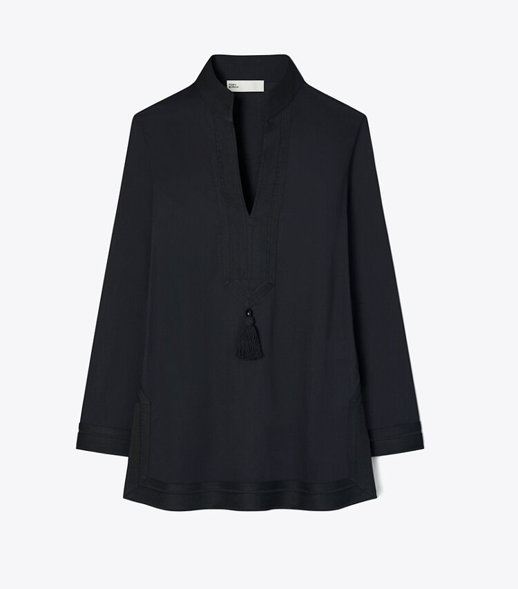 Tory Burch designer copricostume Tunica tono su tono con nappe in BLACK front