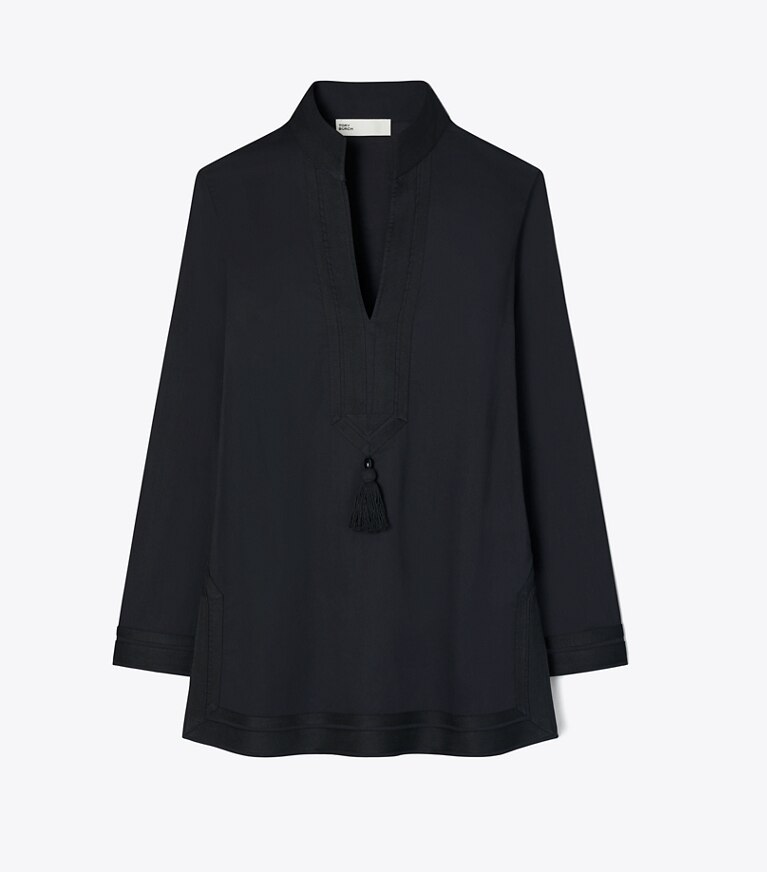 Tory Burch designer copricostume Tunica tono su tono con nappe in BLACK front