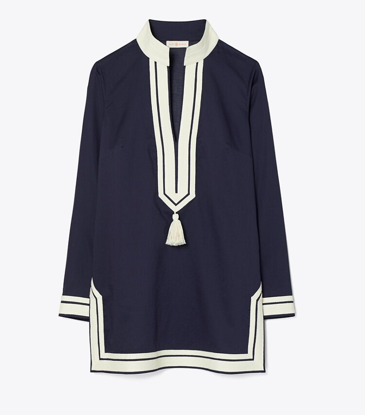 Tory Burch designer copricostume Tunica tono su tono con nappe in TORY NAVY front