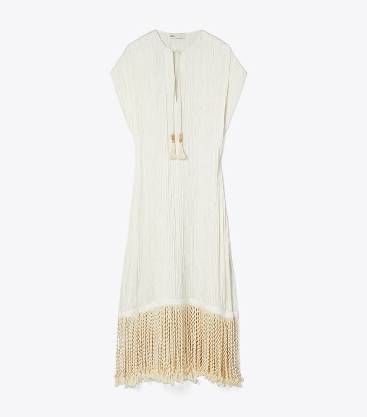 Tory Burch designer strandmode Tunika mit Fransen in Vintage Champagne front