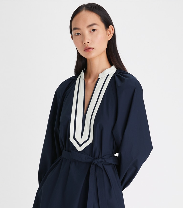 Tory Burch designer strandmode Tunikakleid mit Ballonärmeln in Tory Navy front