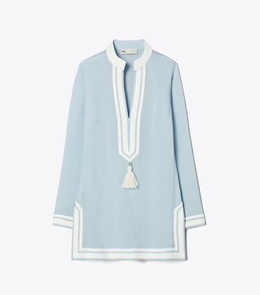 Tory Burch designer paréos Tunique à rayures Tory in Light Blue Sky front