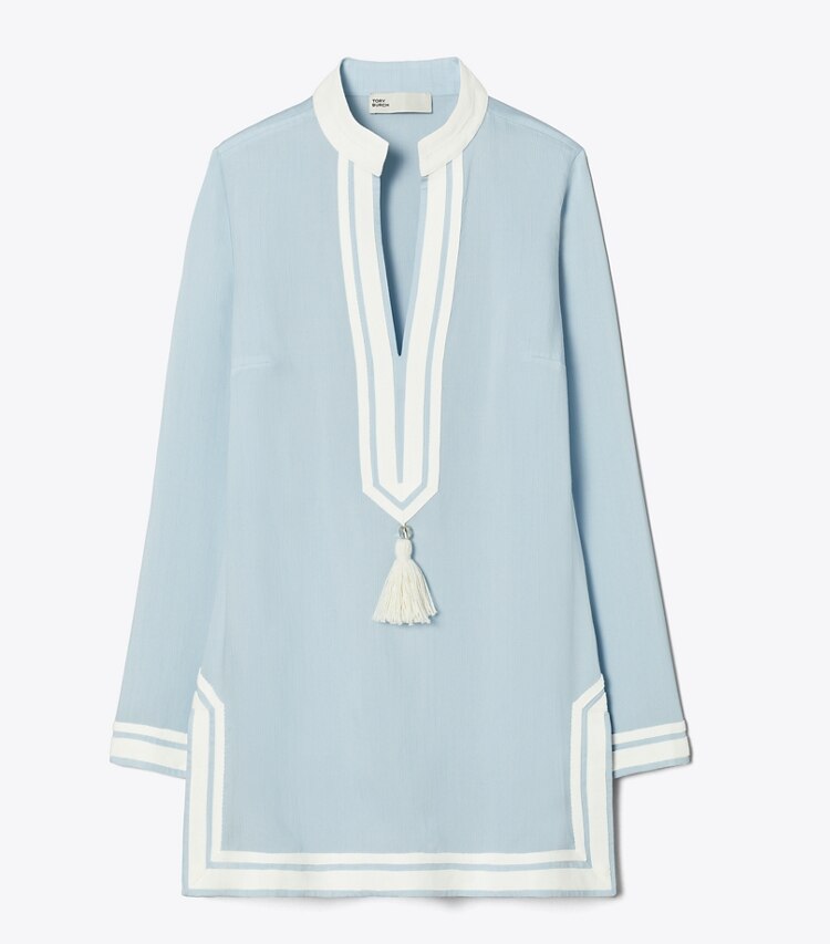 Tory Burch designer paréos Tunique à rayures Tory in Light Blue Sky front