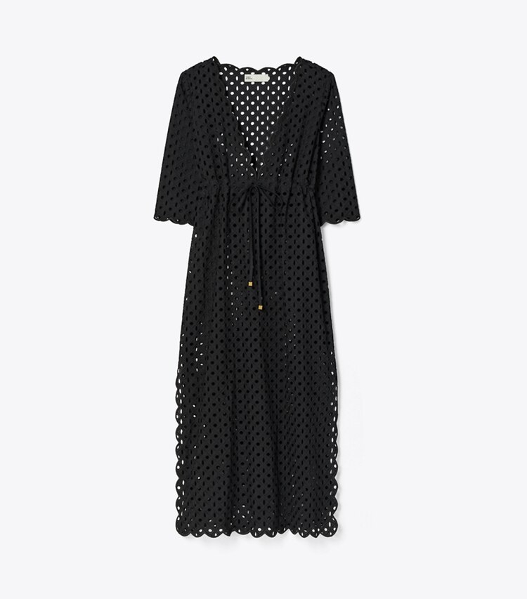 Tory Burch designer paréos Tunique en coton broderie anglaise dans Black de face