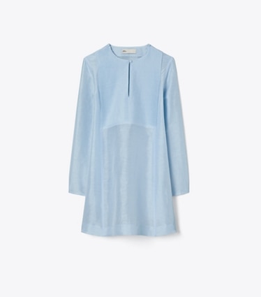 Tory Burch designer paréos Tunique en lin et soie dans Frozen Sky de face