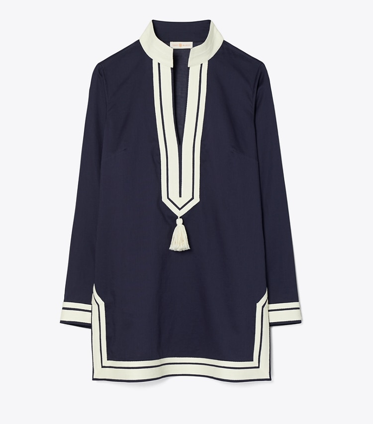 Tory Burch designer paréos Tunique Tory en coton dans TORY NAVY de face