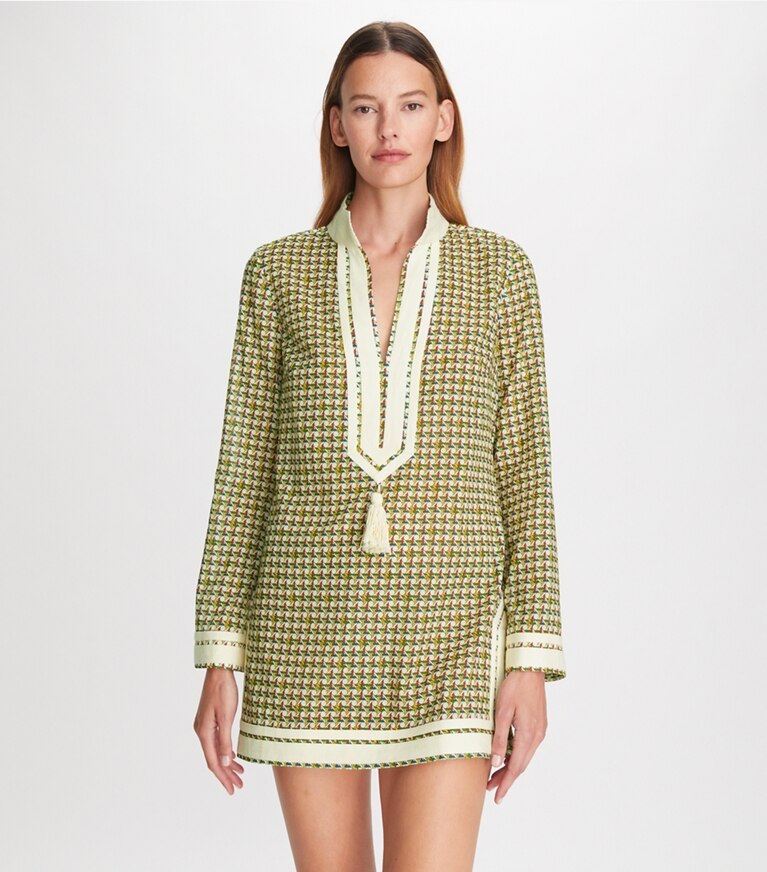 Tory Burch designer paréos Tunique Tory imprimée in French Cream Basketweave front
