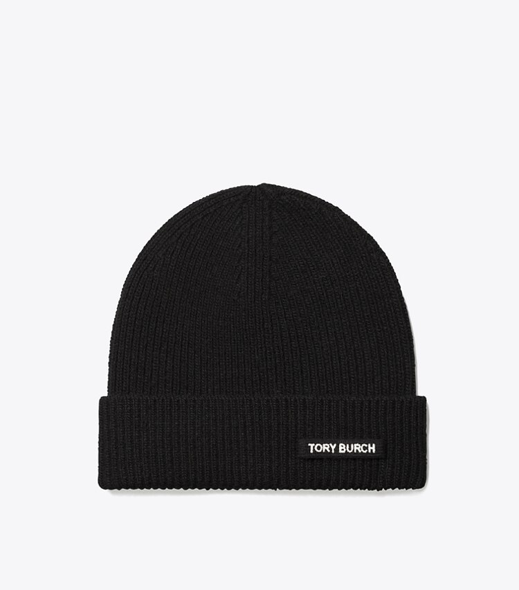 Tory Burch designer chapeaux Tuque en tricot côtelé dans Black de face