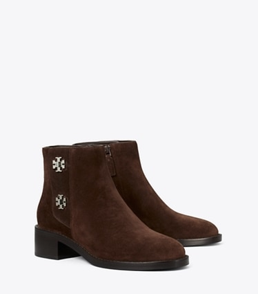 Tory Burch designer ankle boots Turnlock Ankle Boot in DARK COCOA angle