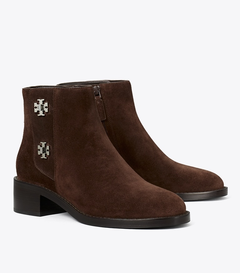 Tory Burch designer ankle boots Turnlock Ankle Boot in DARK COCOA angle