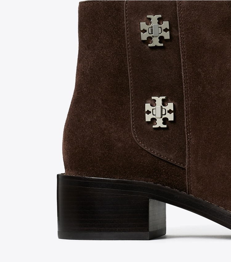 Tory Burch designer ankle boots Turnlock Ankle Boot in DARK COCOA detail