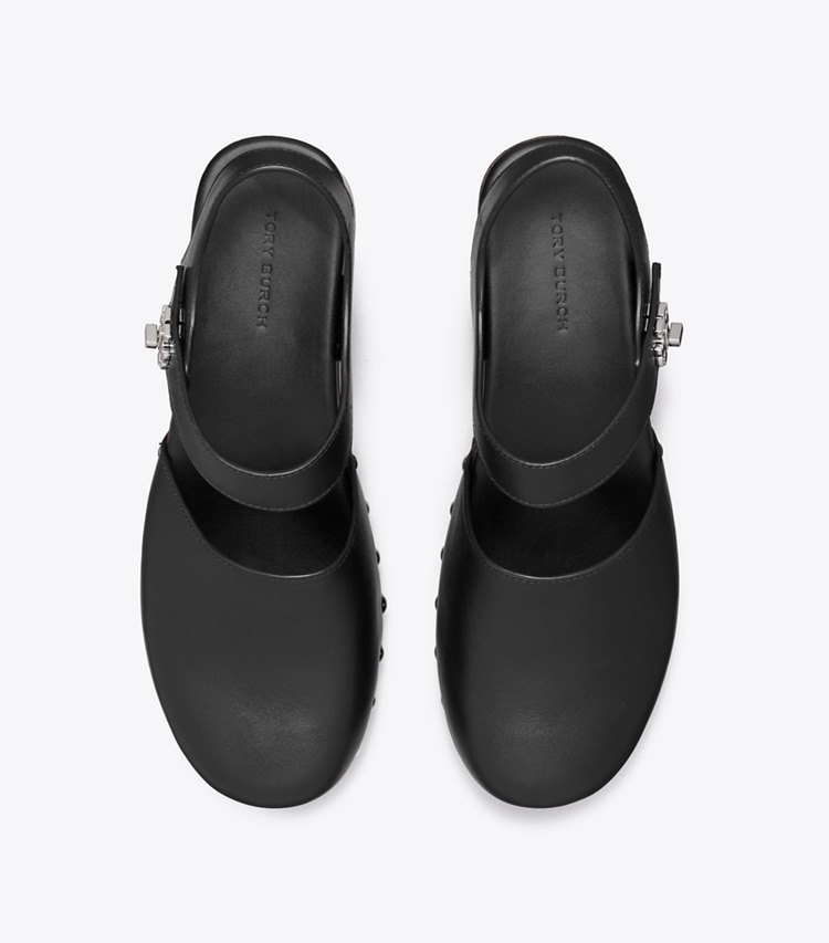 Tory Burch designer heels Turnlock Clog in PERFECT BLACK overhead