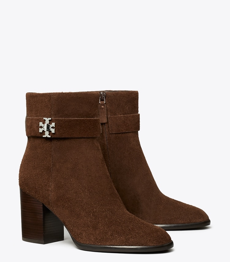 Tory Burch designer ankle boots Turnlock Heeled Ankle Boot in DARK COCOA angle