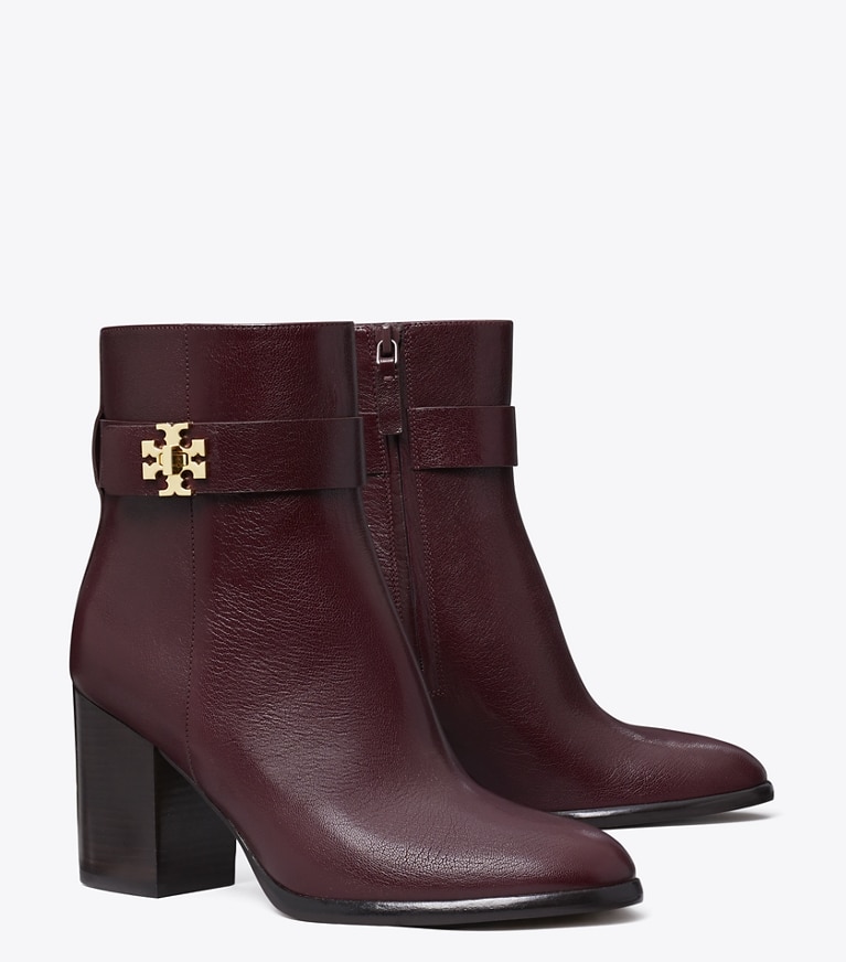 Tory Burch designer ankle boots Turnlock Heeled Ankle Boot in DARK CARMINE angle