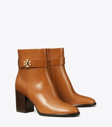 Tory Burch designer ankle boots Turnlock Heeled Ankle Boot in SIERRA COGNAC angle
