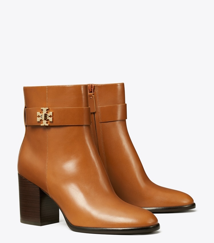 Tory Burch designer ankle boots Turnlock Heeled Ankle Boot in SIERRA COGNAC angle