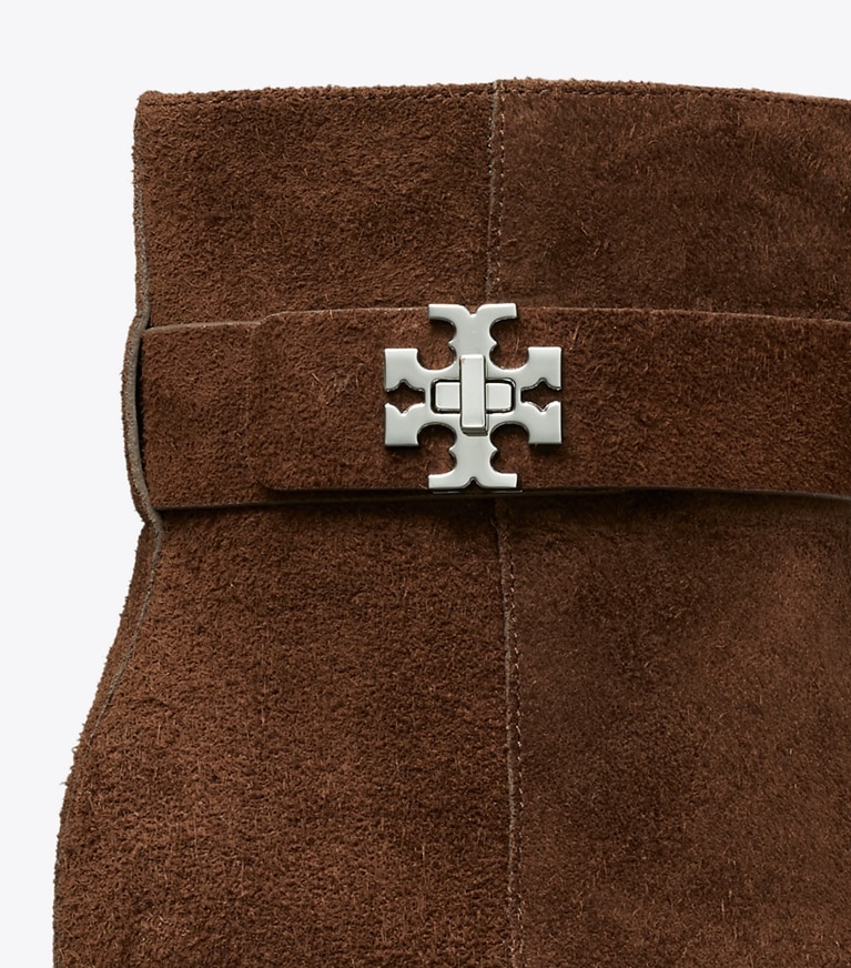 Tory Burch designer ankle boots Turnlock Heeled Ankle Boot in DARK COCOA angle