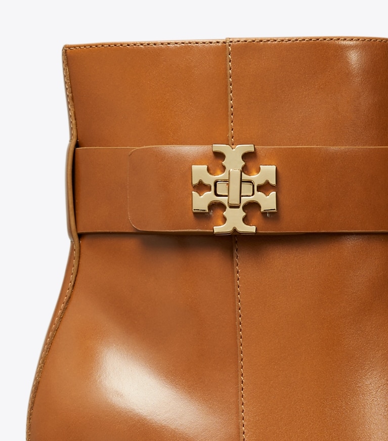 Tory Burch designer ankle boots Turnlock Heeled Ankle Boot in SIERRA COGNAC angle