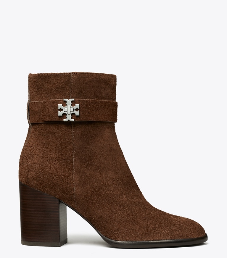 Tory Burch designer ankle boots Turnlock Heeled Ankle Boot in DARK COCOA angle