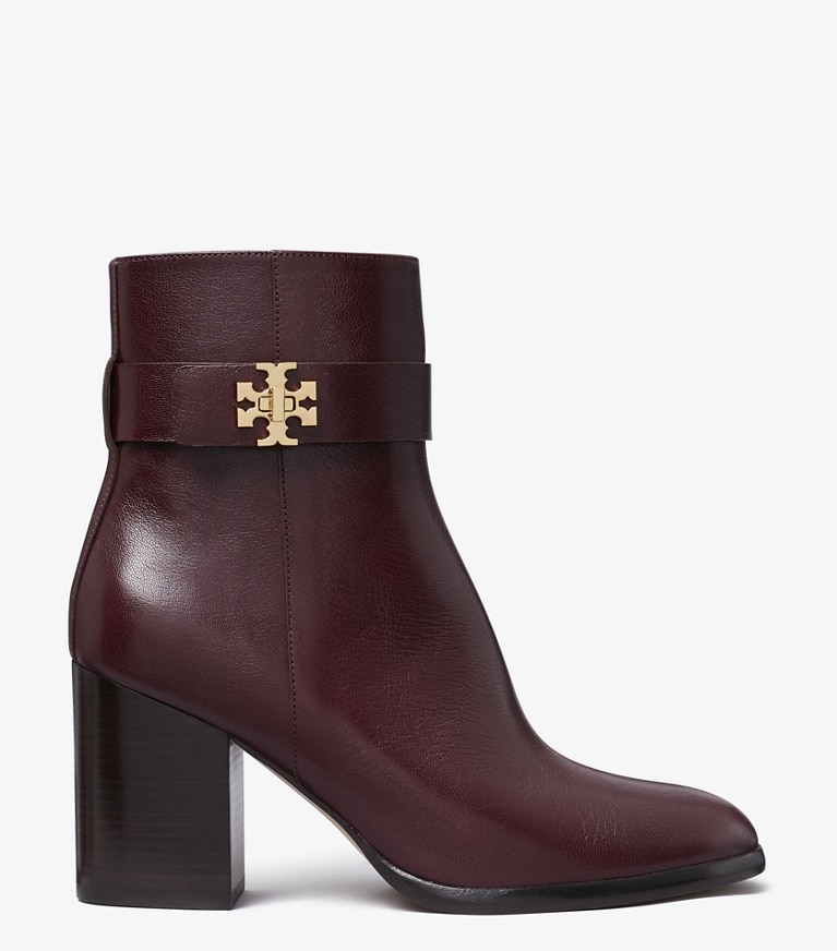 Tory Burch designer ankle boots Turnlock Heeled Ankle Boot in DARK CARMINE angle