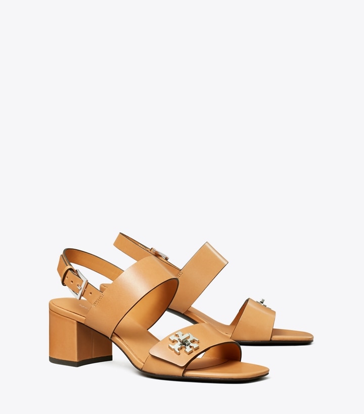 Tory Burch designer sandals Turnlock Heeled Sandal in CAMELLO angle