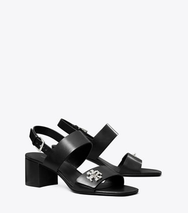Tory Burch designer サンダル ターンロック ヒールサンダル in PERFECT BLACK angle