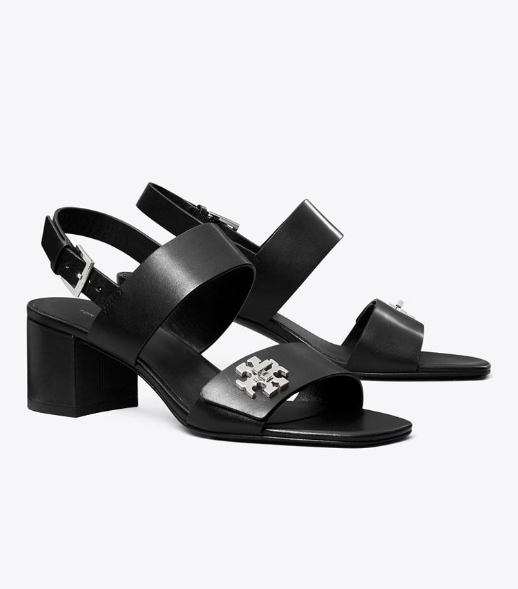 Tory Burch designer sandals Turnlock Heeled Sandal in PERFECT BLACK angle
