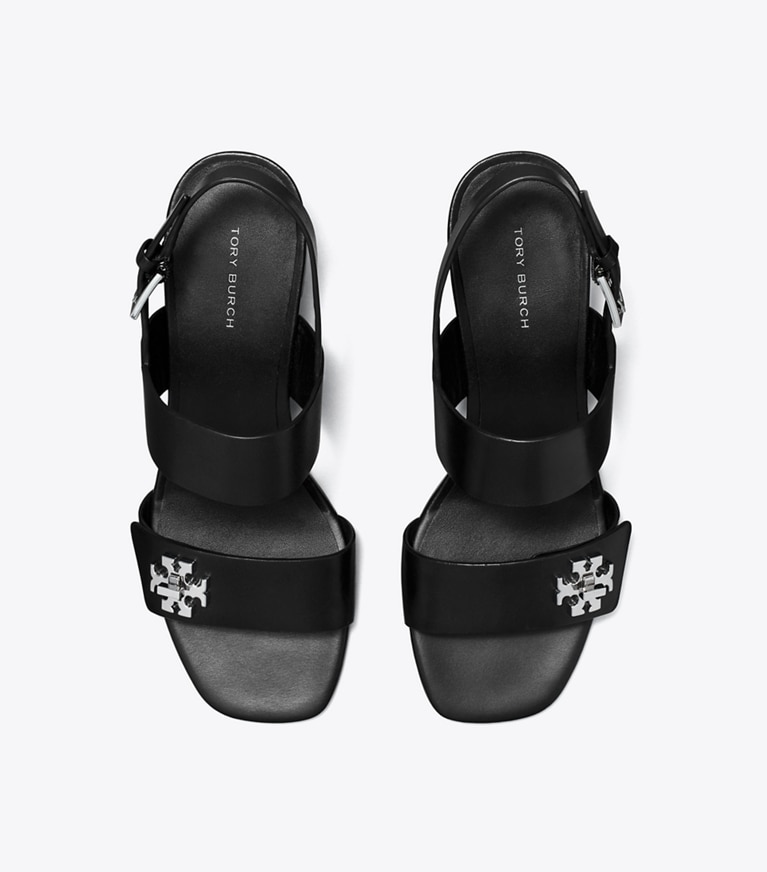 Tory Burch designer sandals Turnlock Heeled Sandal in PERFECT BLACK angle