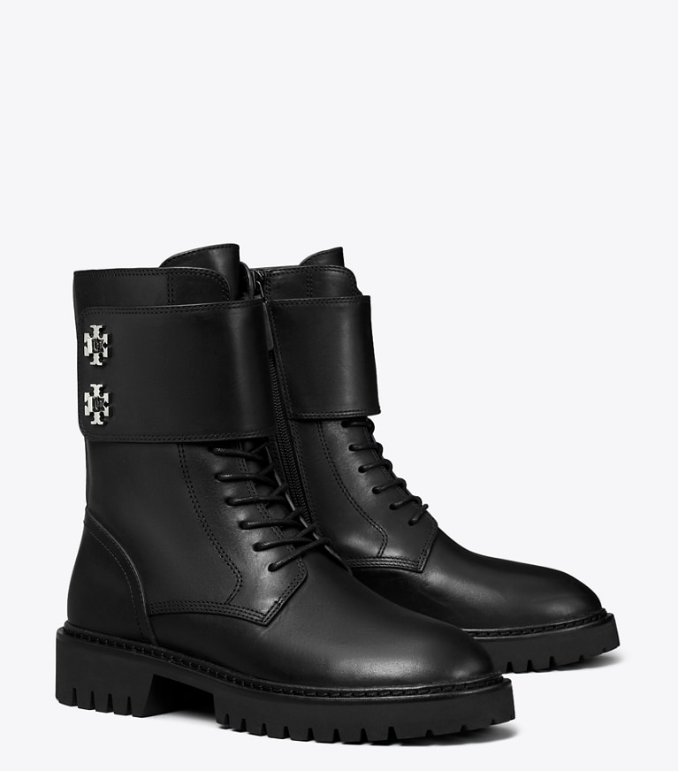 Tory Burch designer ankle boots Turnlock Lug Boot in PERFECT BLACK angle