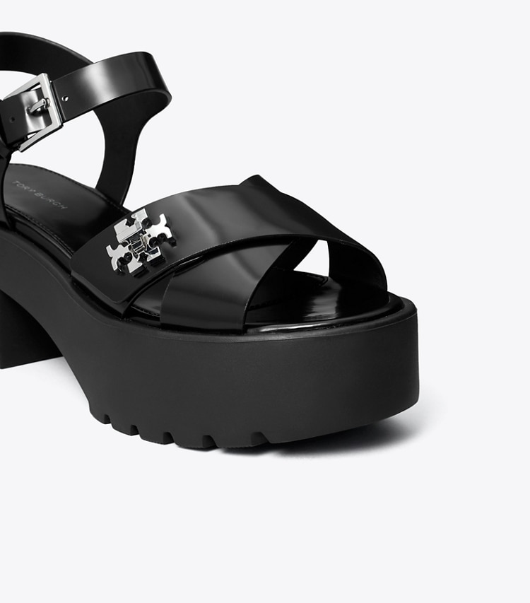 Tory Burch designer sandals Turnlock Lug Heeled Sandal in BLACK detail