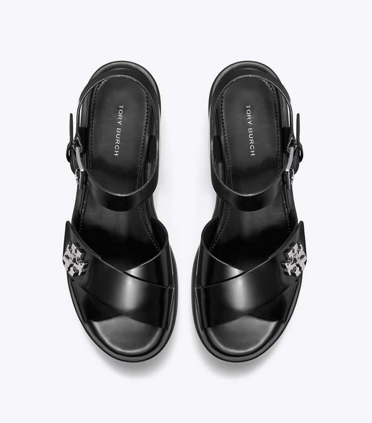 Tory Burch designer sandals Turnlock Lug Heeled Sandal in BLACK overhead