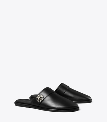 Tory Burch designer flats Turnlock Mule in PERFECT BLACK angle