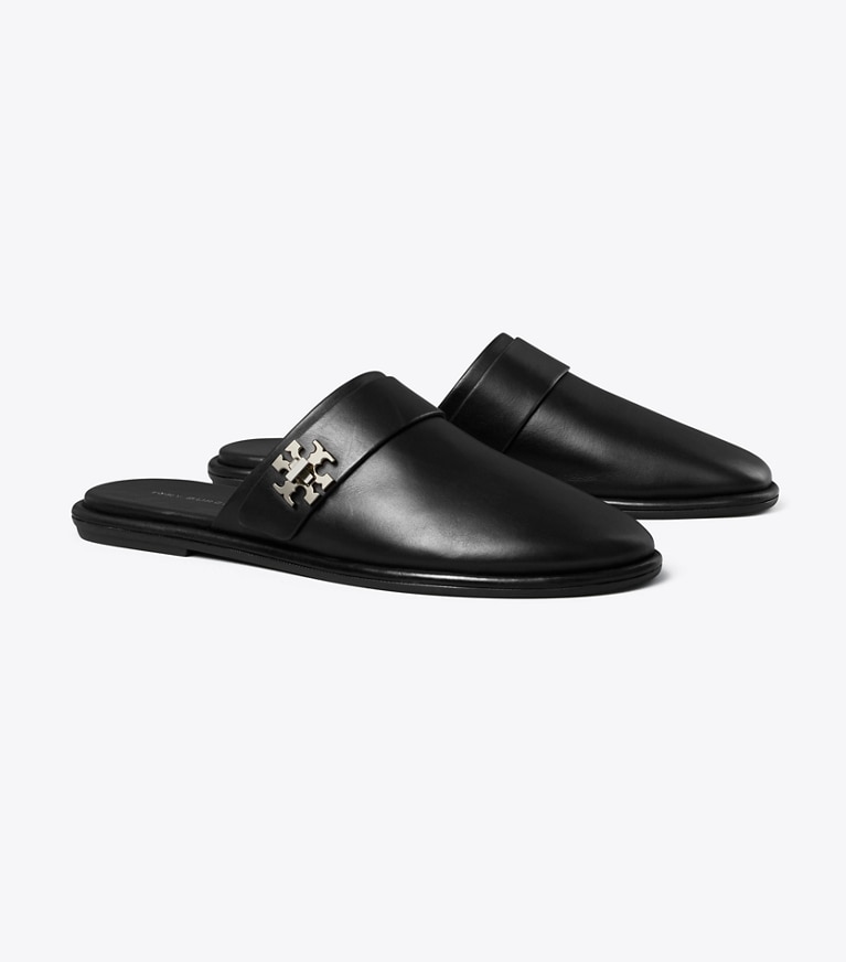 Tory Burch designer flats Turnlock Mule in PERFECT BLACK angle