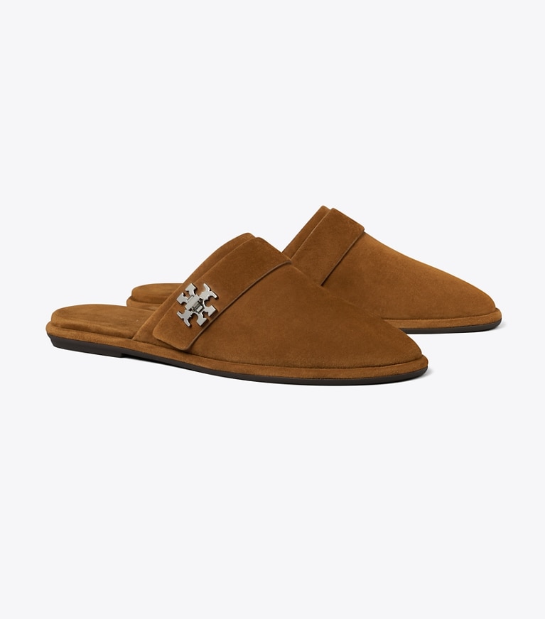 Tory Burch designer flats Turnlock Mule in COGNAC BROWN angle