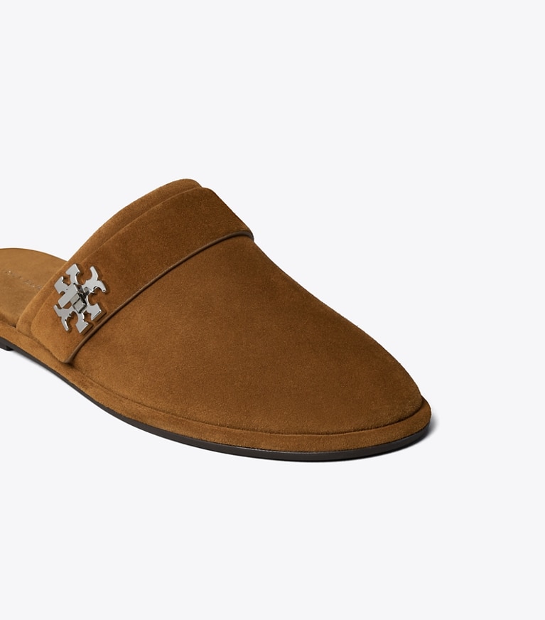Tory Burch designer flats Turnlock Mule in COGNAC BROWN angle