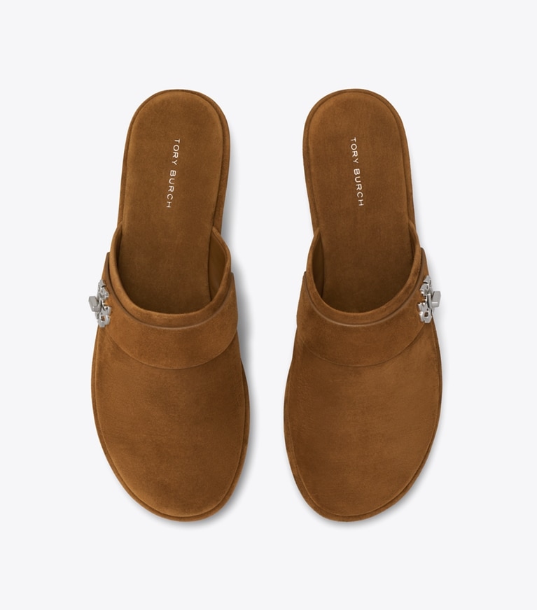 Tory Burch designer flats Turnlock Mule in COGNAC BROWN angle