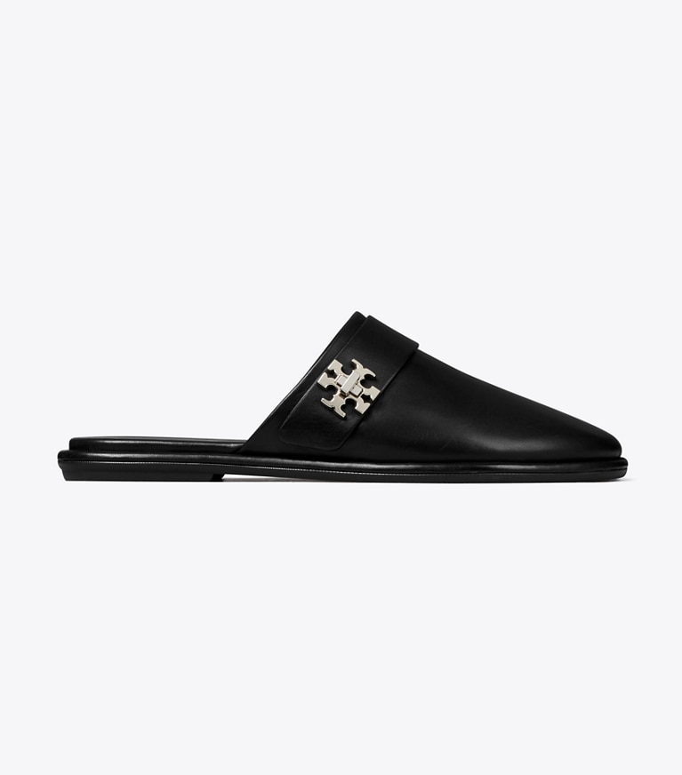 Tory Burch designer flats Turnlock Mule in PERFECT BLACK angle