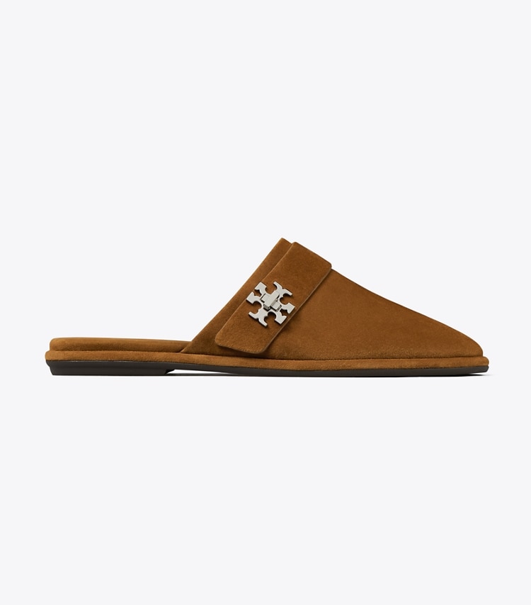 Tory Burch designer flats Turnlock Mule in COGNAC BROWN side