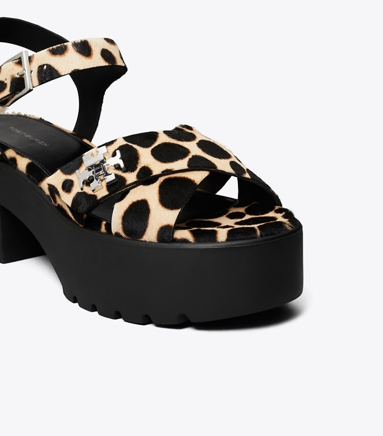 Tory Burch designer sandals Turnlock Platform Lug Heeled Sandal in TRENCH / PERFECT BLACK detail