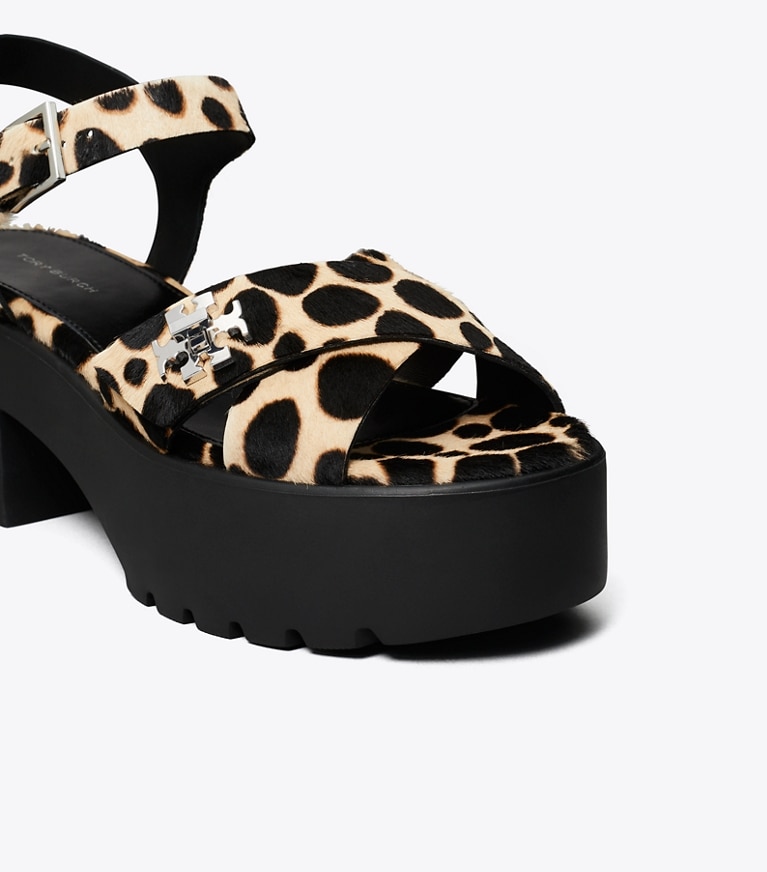 Tory Burch designer sandals Turnlock Platform Lug Heeled Sandal in TRENCH / PERFECT BLACK angle