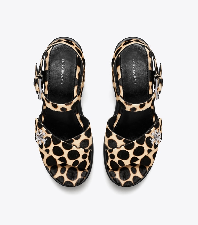 Tory Burch designer sandals Turnlock Platform Lug Heeled Sandal in TRENCH / PERFECT BLACK angle