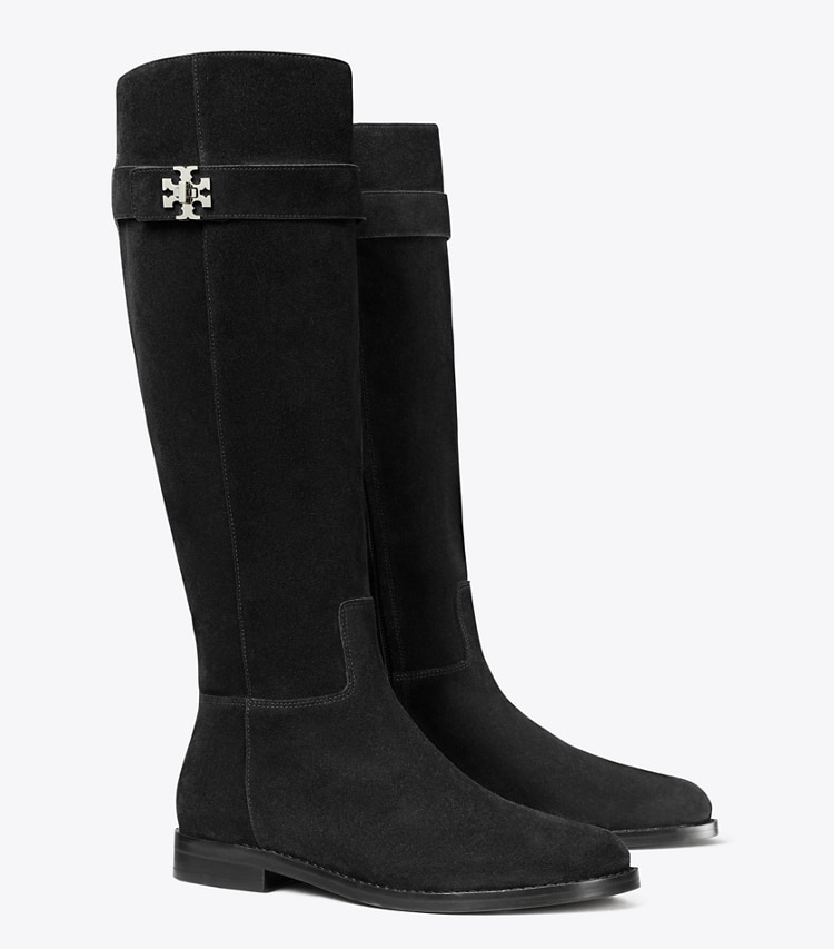 Tory Burch designer knee boots Turnlock Riding Boot, Wide in PERFECT BLACK angle