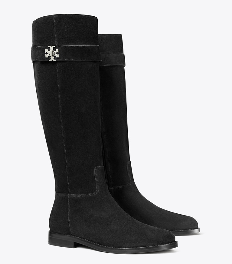 Tory Burch designer knee boots Turnlock Riding Boot, Wide in PERFECT BLACK angle